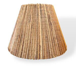 VTG MCM 60s Rattan Lamp Shade Pleated Palm Leaf Bamboo Natural Brown 15.5"Tall‎